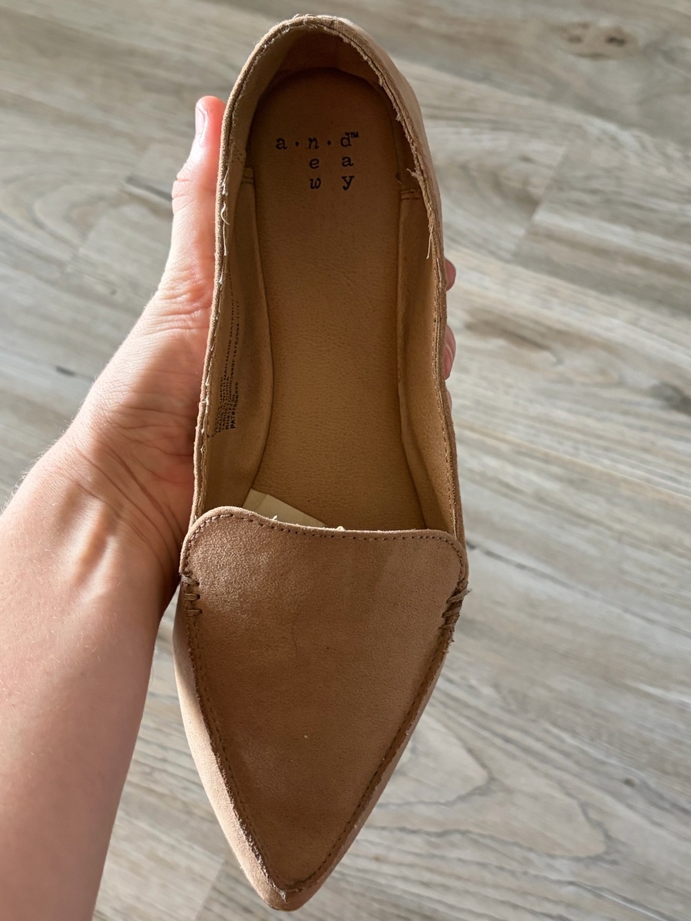 Pointed-toe Tan Suede-like Flats